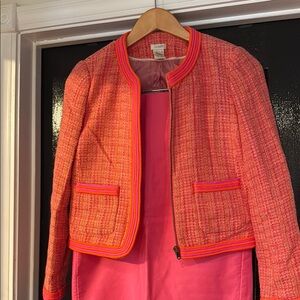 J. Crew Pink Blazer with Tweed Texture and Collarless Design